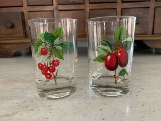 Vintage Cherries Design Two Drinking Glasses Juice Water Milk 3 1/2 "