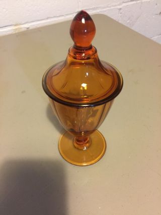 Vintage 8.  25 " Amber Glass Pedestal Compote/candy Dish W/lid