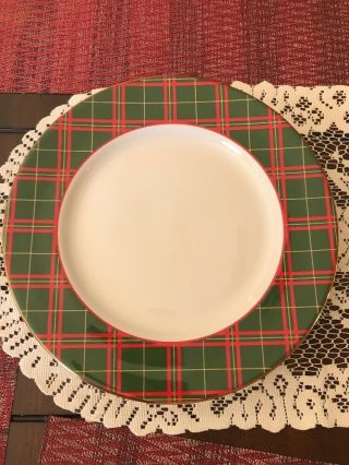 4 Royal Doulton Tartan Regular Dinner Plates 1986 Gold Trim Green Xmas Holidays