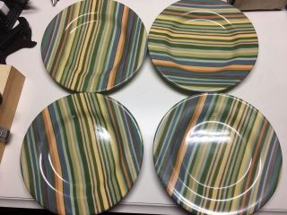 Tabletops Gallery Aurora Set Of 4 Dinner Plates Striped Green Blue Yellow 11 In