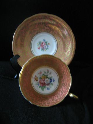 Vintage Aynsley Teacup & Saucer Set 878 Orange Gold Chintz English Bone China