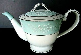 Noritake Porcelain " Cranbrook " Blue & White Tea Pot,  Hand Painted Raised Floral