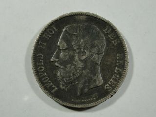 1870 Belgium Five 5 Francs Large World Silver Crown Coin Hg - 3134