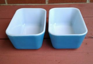 Vintage Pyrex 502 - B Primary Blue Refrigerator Dishes Set Of 2 No Lids