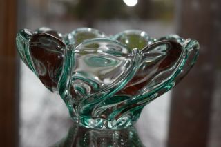 Mikasa Peppermint Green and Clear Swirl Crystal Bowl 3 