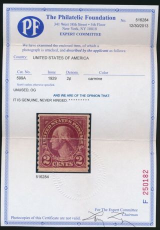 drbobstamps US Scott 599A MNH OG Stamp w/Clean PF Cert 3