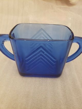 Vintage Cobalt Blue Glass Sugar Bowl Chevron H - A.