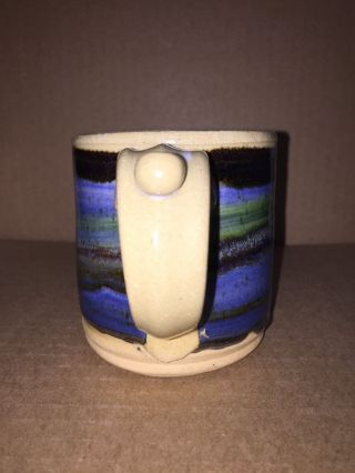 Hand Thrown Pottery Stoneware Coffee Cup Blue Brown Swirl Mug Artist Signed VGC 3