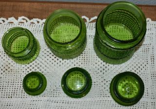 Vintage LE Smith Set of 3 Green textured Glass Jars Canister 60s 70s Decor 2