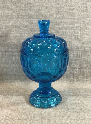 Vintage Le Smith ? Blue Moon And Stars Footed Covered Compote Candy Dish