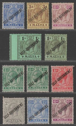 Malta 1922 King George V Self - Government Overprint Selection To 1sh