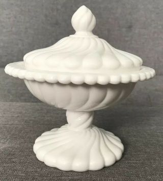 Vintage Milk Glass Swirl & Ball Candy Dish With Lid Lovely