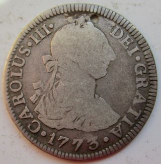1773 Pts - Jr Bolivia 2 Reales Potosi Holed Charles Iii