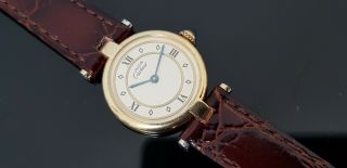 Must De Cartier Vermeil Gold On Solid Silver Ladies Watch In Cartier Suede Pouch
