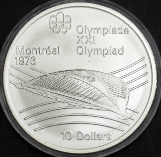 1976,  Canada,  Elizabeth Ii.  Silver 10 Dollars Coin In Capsule 48.  6gm