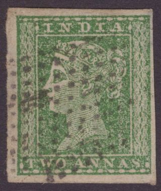 India Typo Qv 1854 Sg31 Var.  2a Yellow Green Mottled Print Us/gu Cv£50