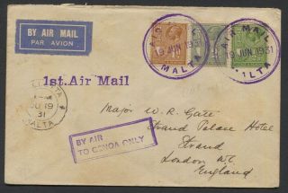 Malta 1931 Gv 1st Air Mail Cover Galletta To London By Air To Genoa Only H/s