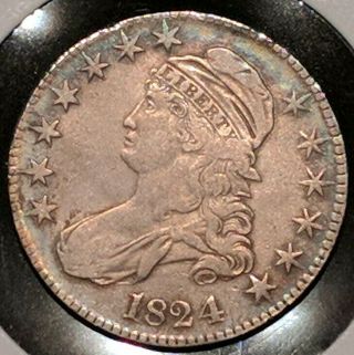 1824 4 Over 4.  50 Cents Silver Capped Bust Half Dollar