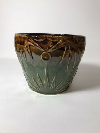 Vintage 6” Brown Green Drip Roseville Pottery Sun Moon Jardiniere Pot