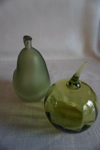 Viking Glass Pear And Apple,  Hand Blown With Green Glass