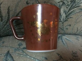 Vintage Pyrex Brown & Gold Eagle Coffee Cup / Mug Made In Usa