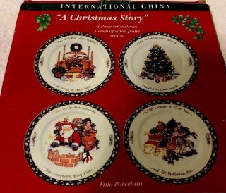 Set Of 4 Vintage Porcelain International China ‘a Christmas Story’ Salad Plates