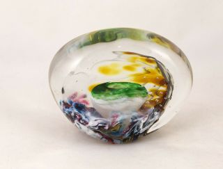 Vintage Glass Paperweight Hand Blown Artist Signed Bright Colors Murano?