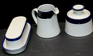Cobalt Blue Fjord Stoneware By Noritake China Creamer & Sugar Bowl & Butterdish