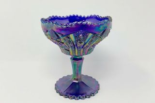 Vtg Imperial Carnival Glass Daisy & Button Footed Compote Dish Aurora Jewels 5 "