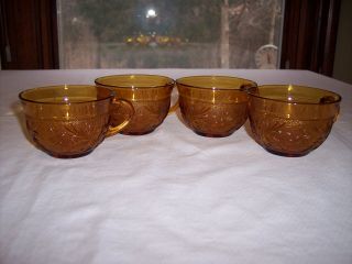 Set Of 4 Indiana Tiara Sandwich Amber Flat Cups