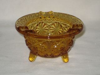Vtg Fenton Glass Daisy & Button Amber Ashtray 3 Footed Candle Toothpick Holder