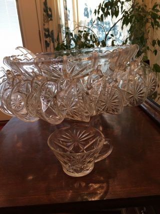 Vintage Anchor Hocking Arlington Punch Bowl Set 23 Piece Clear Glass Pineapple