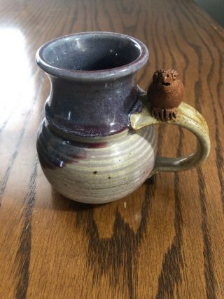 Hand Thrown Studio Art Pottery 3d Bird Whistle Mug Stein Blue