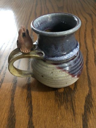 Hand Thrown Studio Art Pottery 3D Bird Whistle Mug Stein Blue 3