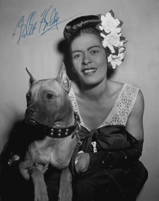 Jazz Vocalist Legend Billie Holiday With Dog " Mister " 1948 Nyc Autograph Reprint