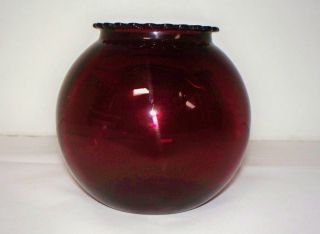 Vintage 4 " Anchor Hocking Royal Ruby Red Glass Rose Bowl Vases Scalloped