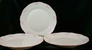 Three - Vista Alegre - Ruban Pink - Fine Porcelain - Dinner Plate - 10.  25 " Dia.