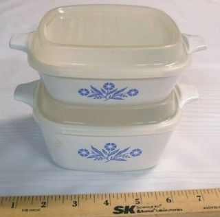 2 Vintage Corning Ware P - 43 - B 2 3/4c.  And 1 Cup With Lids Cornflower Pattern 668
