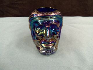Joe St.  Clair Blue Carnival Glass Witch Old Lady Head Toothpick Holder