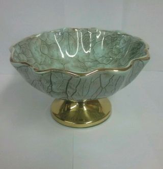 Delftware Porcelain Brass Footed Handpainted Dish Vintage Scalloped Vein Design 2