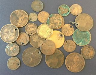 25 1800s Up Victoria Pierced Coins Jewelry Crafts Pendant Uk Penny Farthing Coin