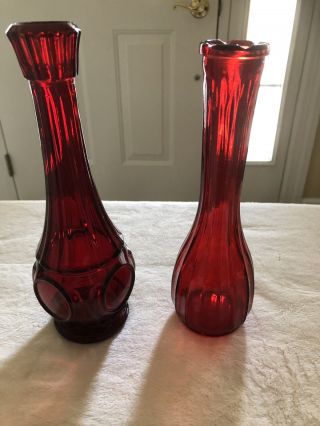 Vintage Anchor Hocking Royal Ruby Red Bud Vases - Set Of 2