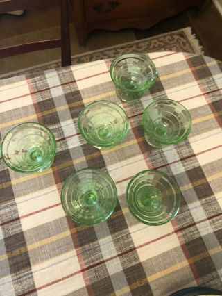 Set of 6 VTG Green Depression Glass Anchor Block Optic Dessert Sherbet Cups 2