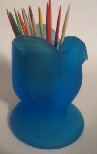 Westmoreland Blue Satin Glass Owl Toothpick Holder (or Candleholder?)