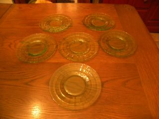 Set Of 6 - Block Optic Green Depression Glass Saucers By Hocking Co.