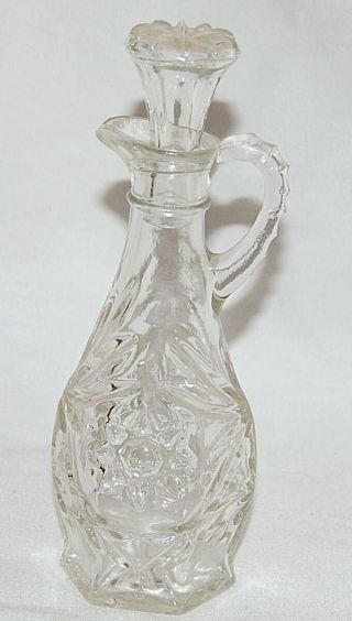 Vintage Etched Cut Glass Cruet Decanter With Glass Top Stopper 7.  5 " Flower Burst