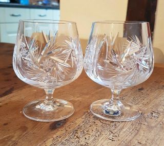 Two Lovely Glasses,  Queen Lace/pinwheel Bohemian Cut Lead Crystal Glass