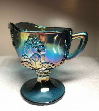 Vintage Carnival Indiana Glass Iridescent Blue Pedestal Creamer Harvest Grape