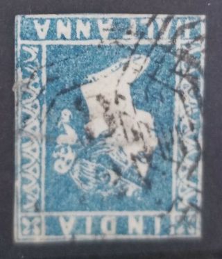 India Indian 1854 - 55 Qv Xfu Abroad 1/2a Pm B/127 Burma Light Blue
