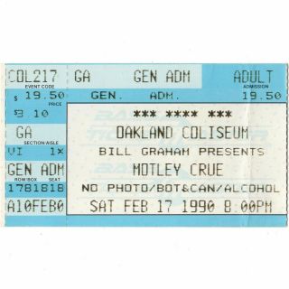 Motley Crue & Faster Pussycat Concert Ticket Stub Oakland Ca 2/17/90 Dr Feelgood
